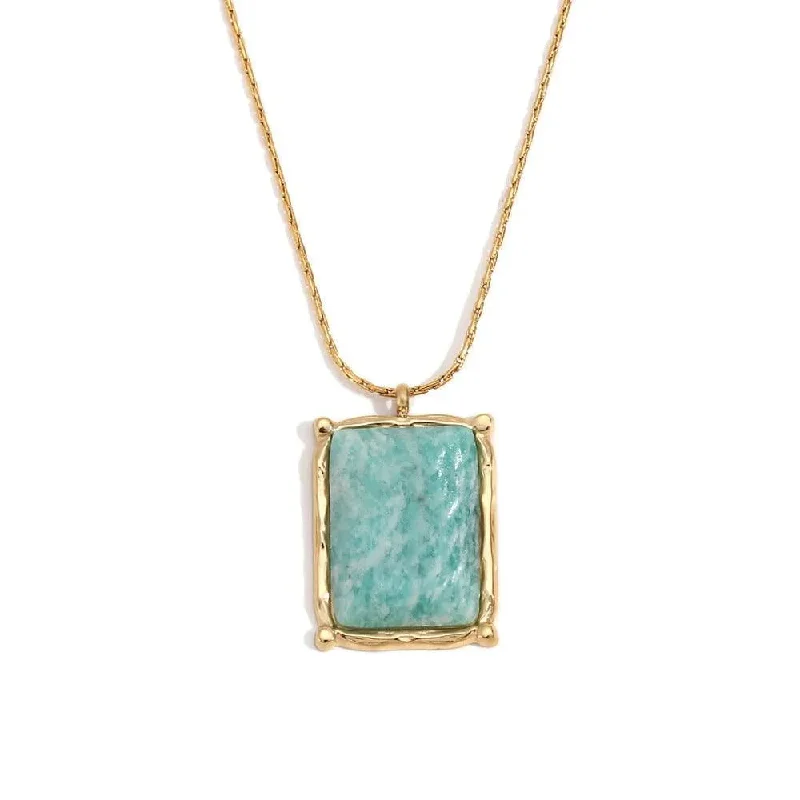 18K Gold Gemstone Rectangle Pendant Necklace – Adjustable Chain for Women