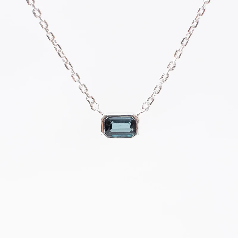 Silver Octagon Shaped Blue Topaz Necklace