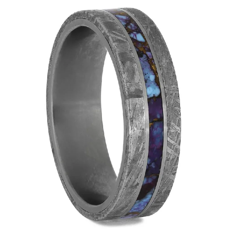 Meteorite Wedding Band with Mosaic Turquoise Center