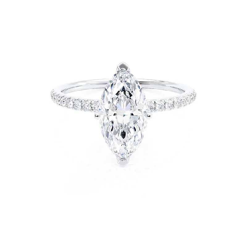 1.0 CT Marquise Shaped Moissanite Solitaire Pave Style Engagement Ring