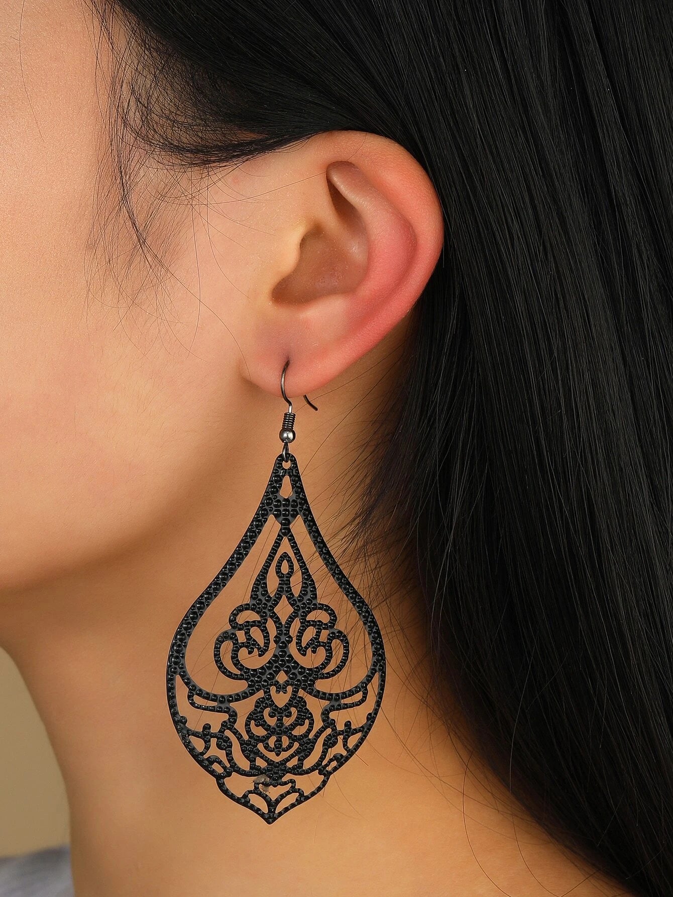 Black Textured Metal Earrings