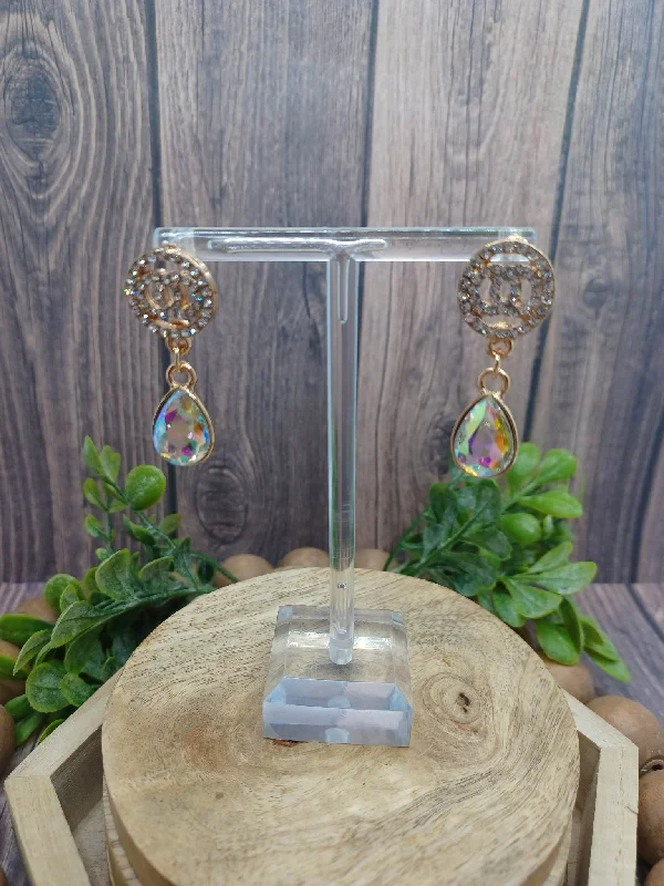 Rhinstone Earrings w/ Mermaid Teardrop Dangle