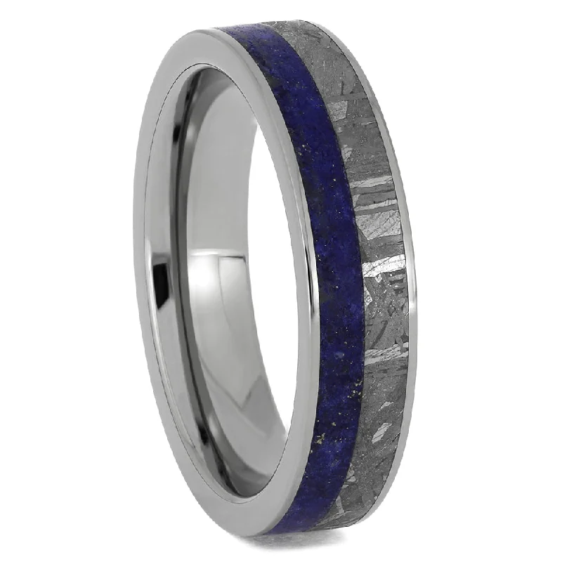 Lapis Lazuli Wedding Band with Meteorite Inlay