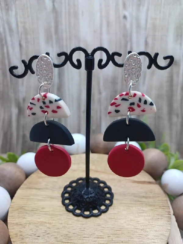 White, Black, & Red Clay Style Earrings