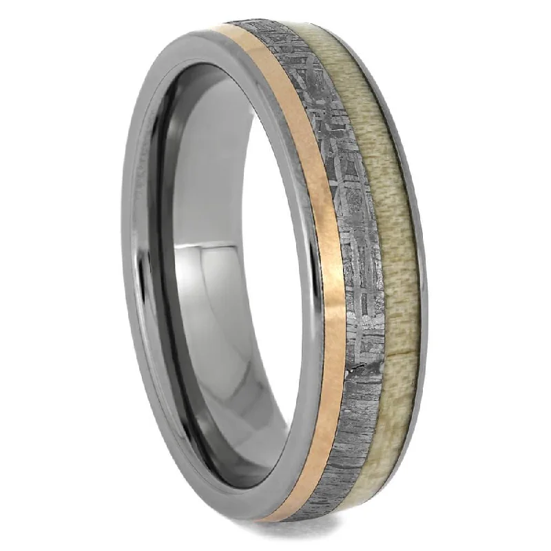 Antler and Meteorite Men's Wedding Band with Rose Gold