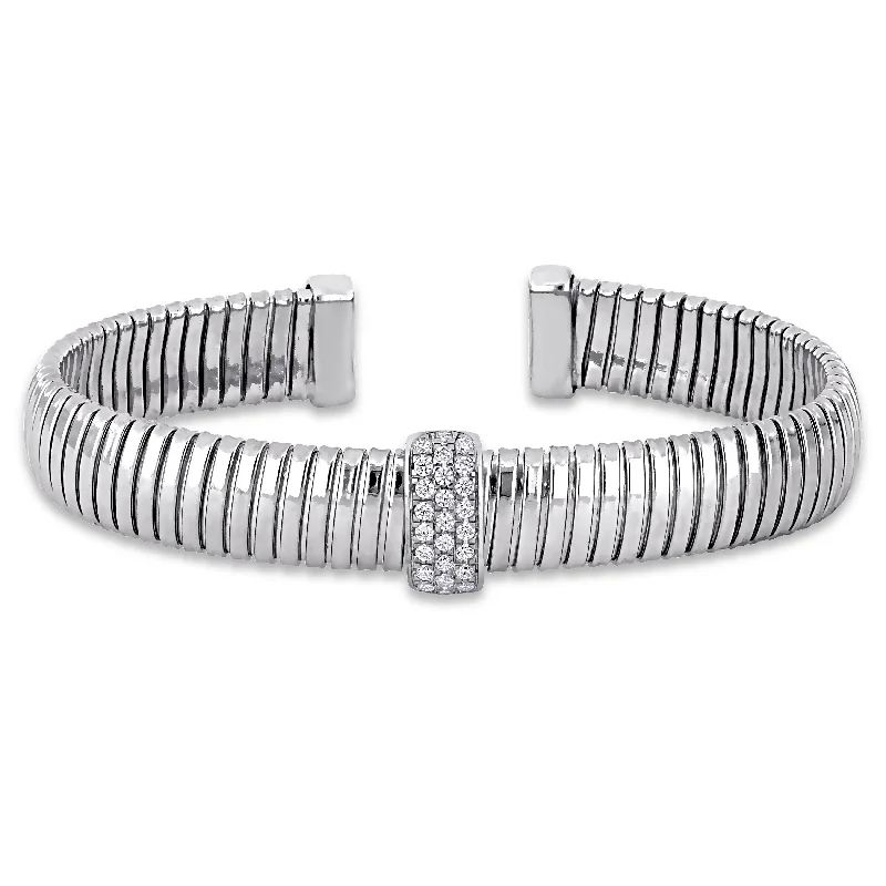 Miadora 3/4ct TGW Cubic Zirconia Stretch Omega Style Bangle in Sterling Silver