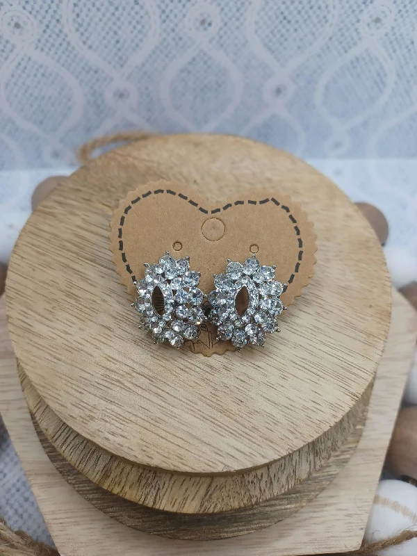 Silver Rhinestone Oval Style Earrings