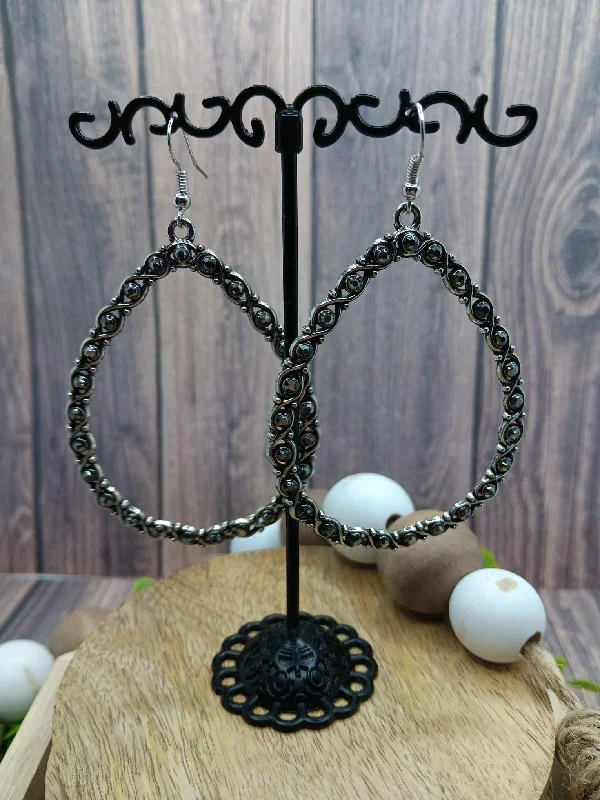 Silver Teardrop Style Earrings w/ Gunmetal Rhinestone Accents