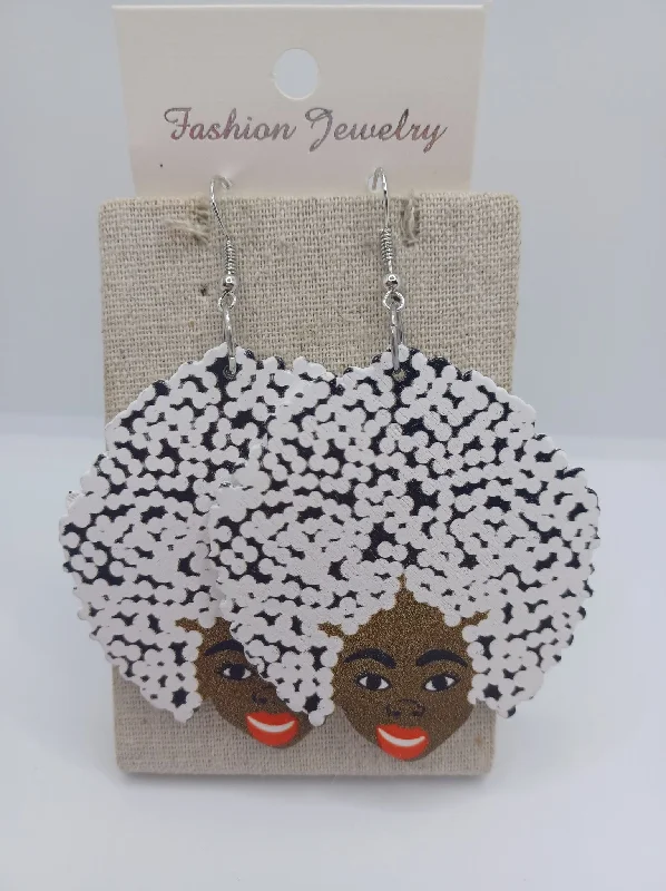 African American Heritage Girl Earrings w/ Green Hair