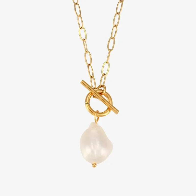 Gold Pearl Toggle Clasp Chain Necklace – Minimalist Necklace