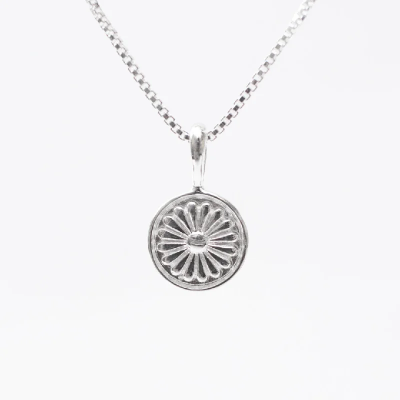 Silver India Temple Flower Disc Necklace