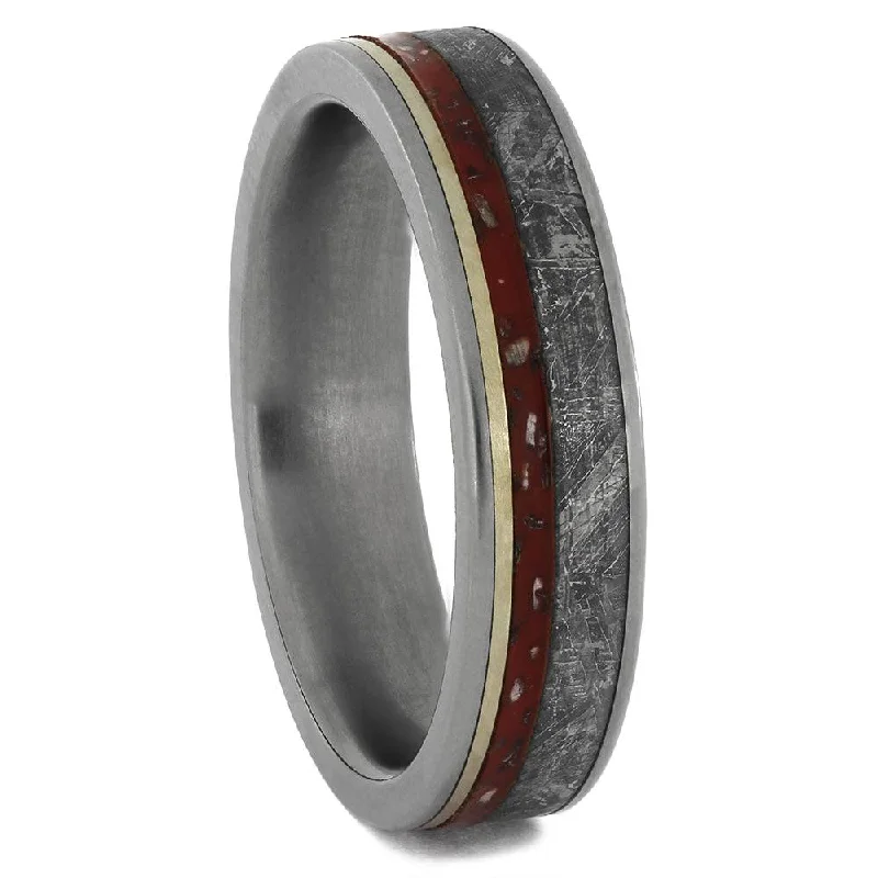 Red Stardust and Meteorite Ring with White Gold Accent