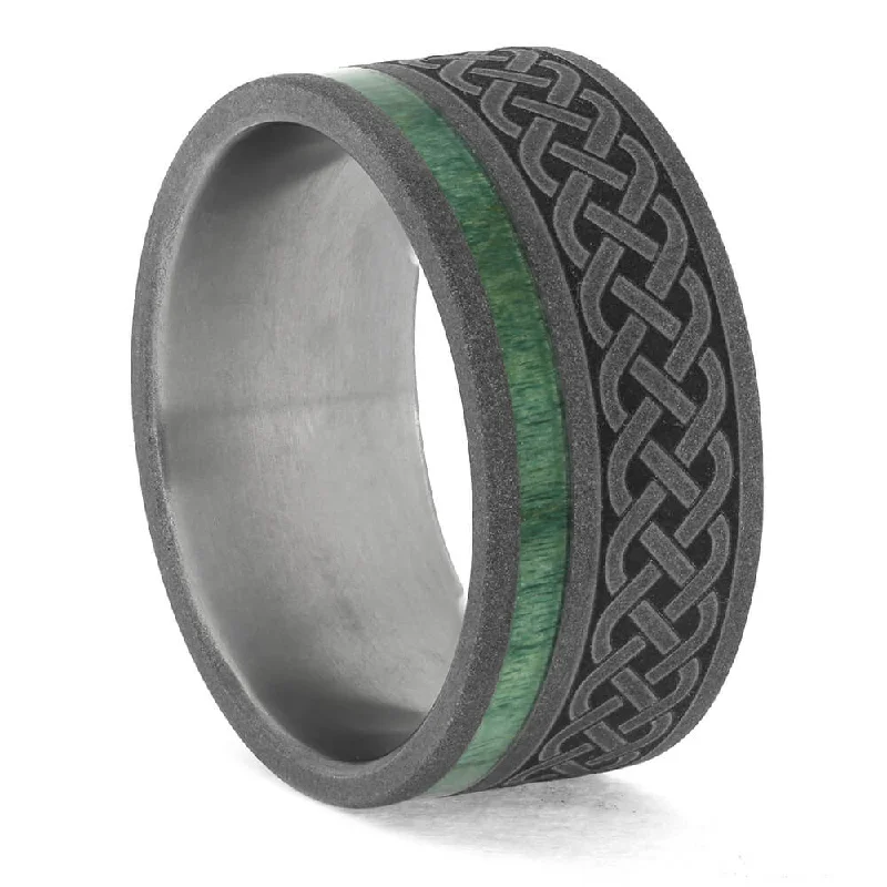 Celtic Knot Wedding Band with Green Wood