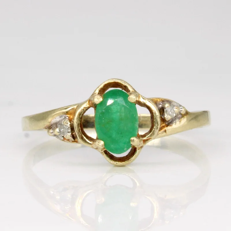 10k Yellow Gold Oval Emerald and Diamond Ring | 0.32ctw | sz 6.75