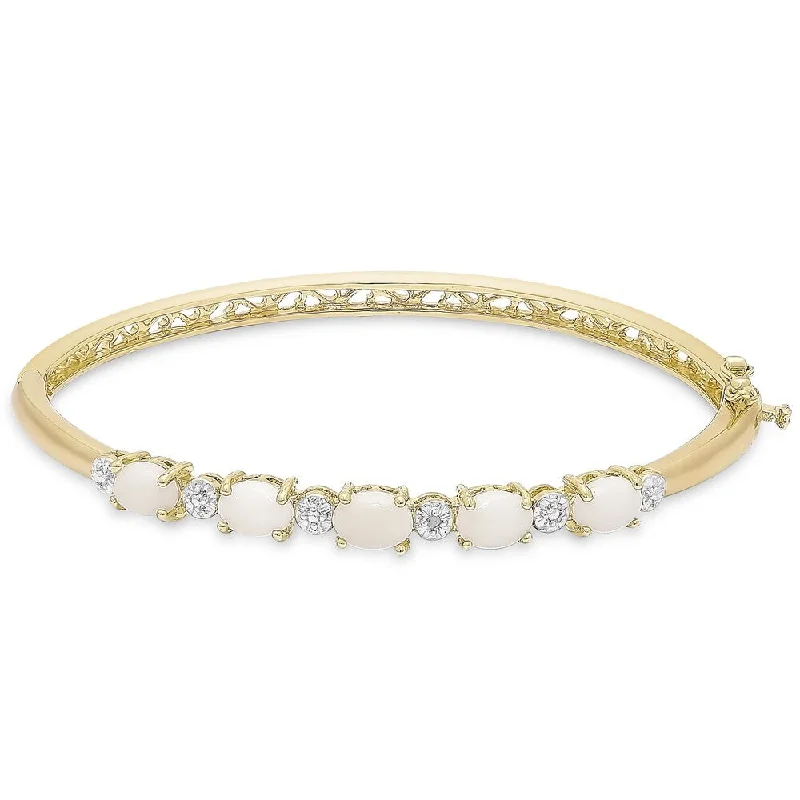 Dolce Giavonna Gold Overlay Simulated Opal and Diamond Accent Bangle