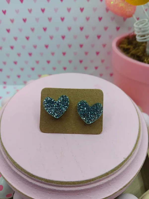 Grey Glitter Heart Earrings