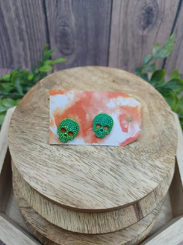 Green Skull Earrings w/ Iridescent Glitter