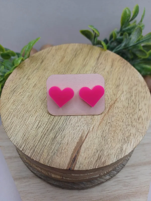 Hot Pink Acrylic Heart Earrings