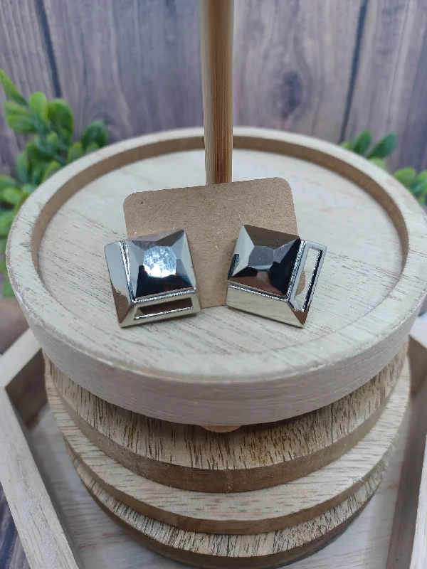 Square Gunmetal Rhinestone Earrings