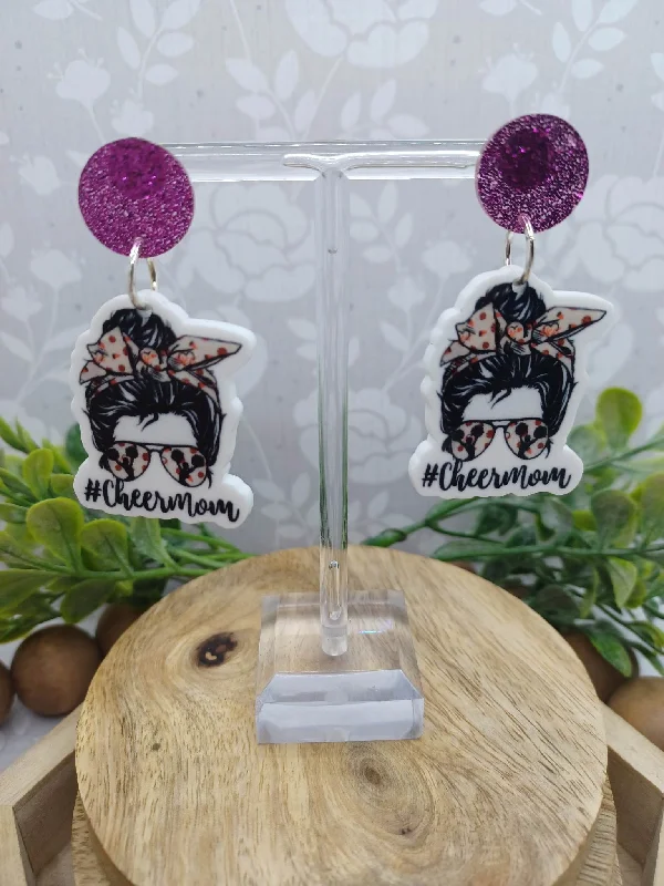 #CheerMom Earrings w/ Pink Glitter