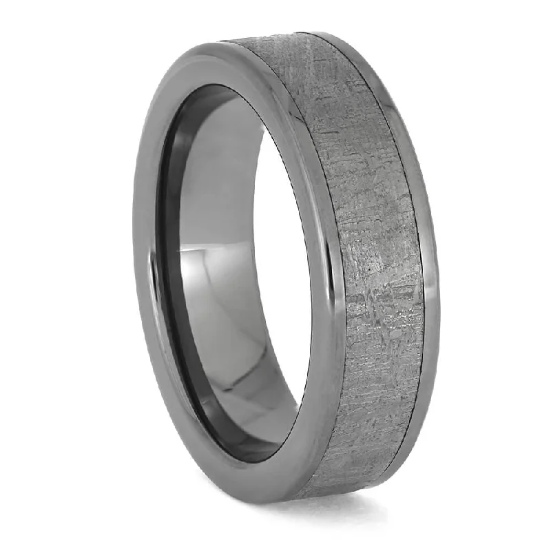 Men's Meteorite Ring in Tungsten Band, Masculine Ring