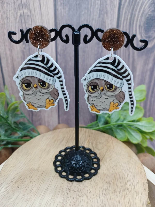 Sleepy Owl Acrylic Earrings