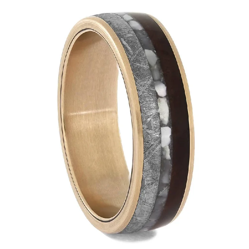 Redwood, Meteorite, and Pearl Wedding Band for Men