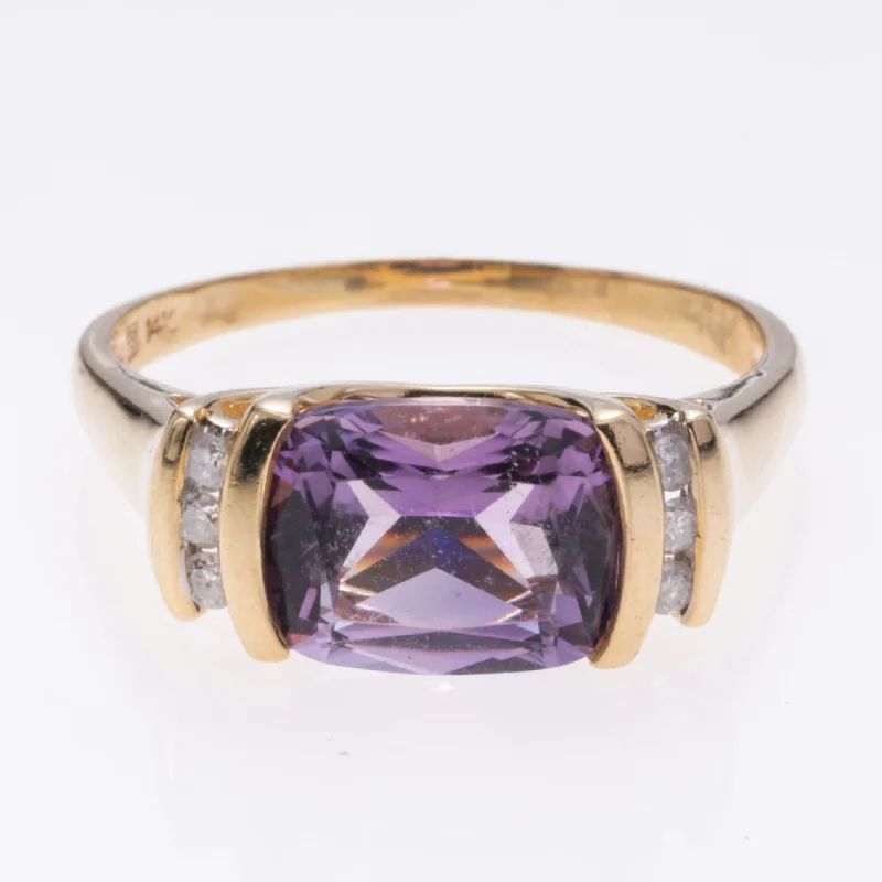 14K Yellow Gold Amethyst and Diamond Ring | 3.10ct, 0.138ctw | SZ 9