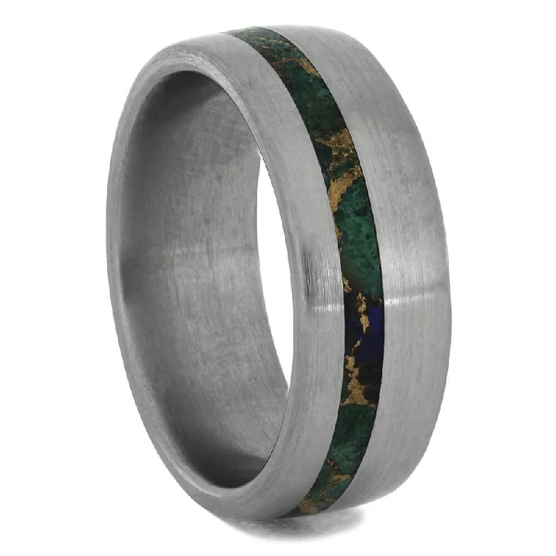 Solid Desert Mosaic Turquoise Band, Titanium Ring with Brushed Finish