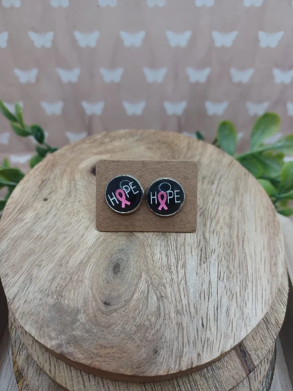 Black & Pink Ribbon Hope Earrings