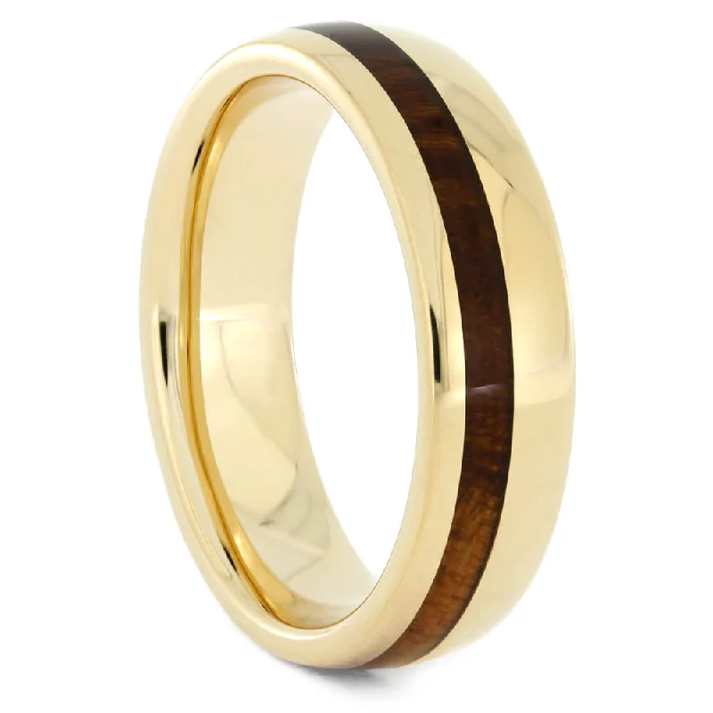 Cherry Wood Ring with Polished Yellow Gold