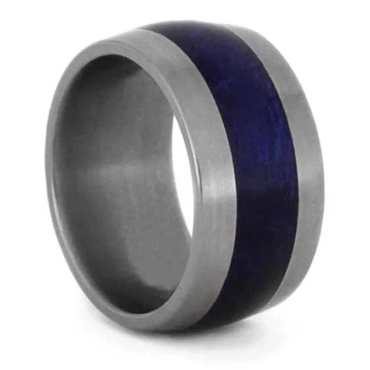 Titanium Ring with Blue Box Elder Burl Wood Inlay