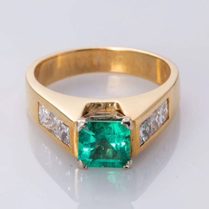 18K Yellow Gold Emerald and Diamond Ring | 1.14 ct, 0.75 ctw | SZ 6.25 |