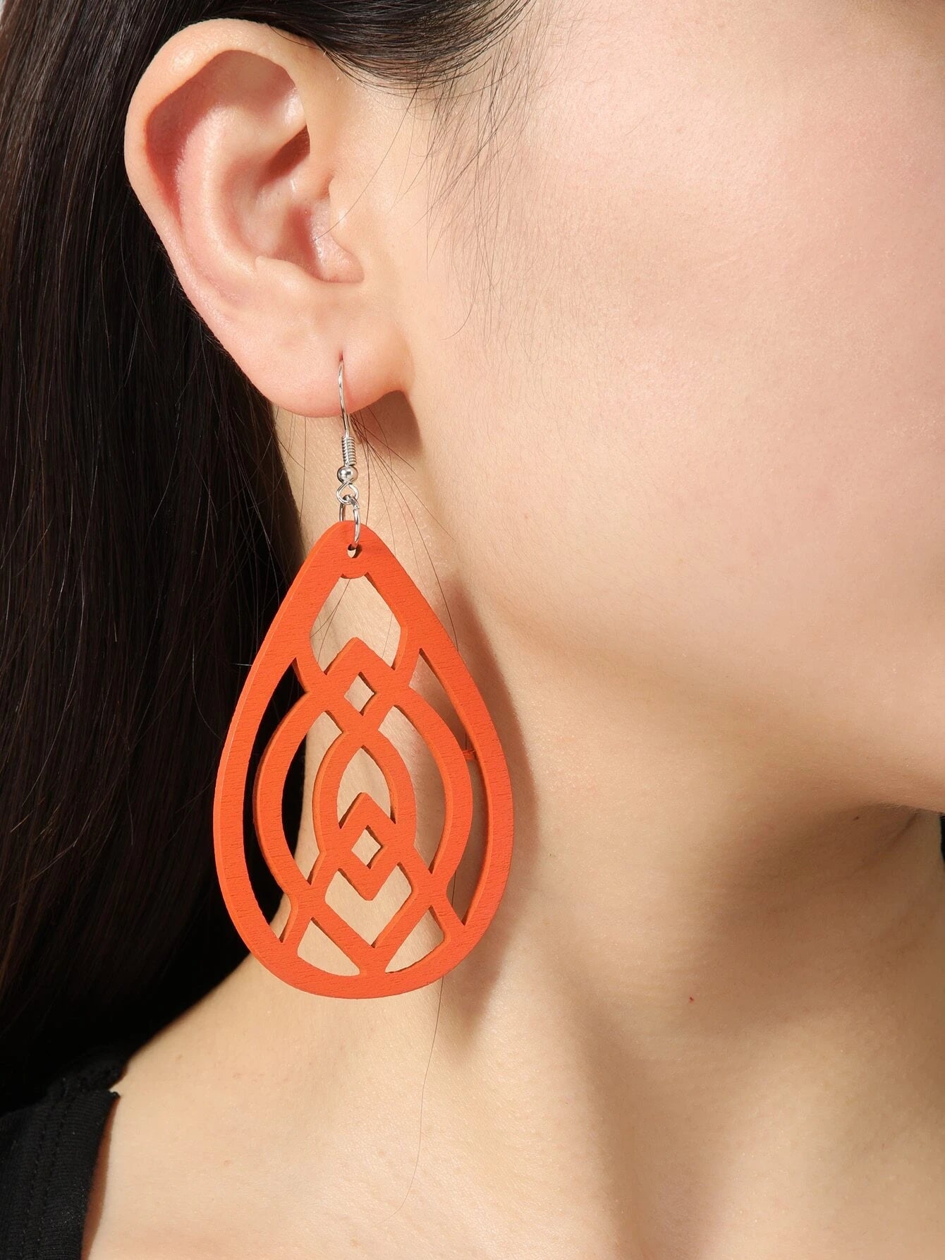 Orange Wooden Cutout Earrings