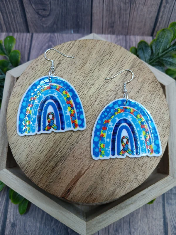 Blue Rainbow Autism Style Earrings