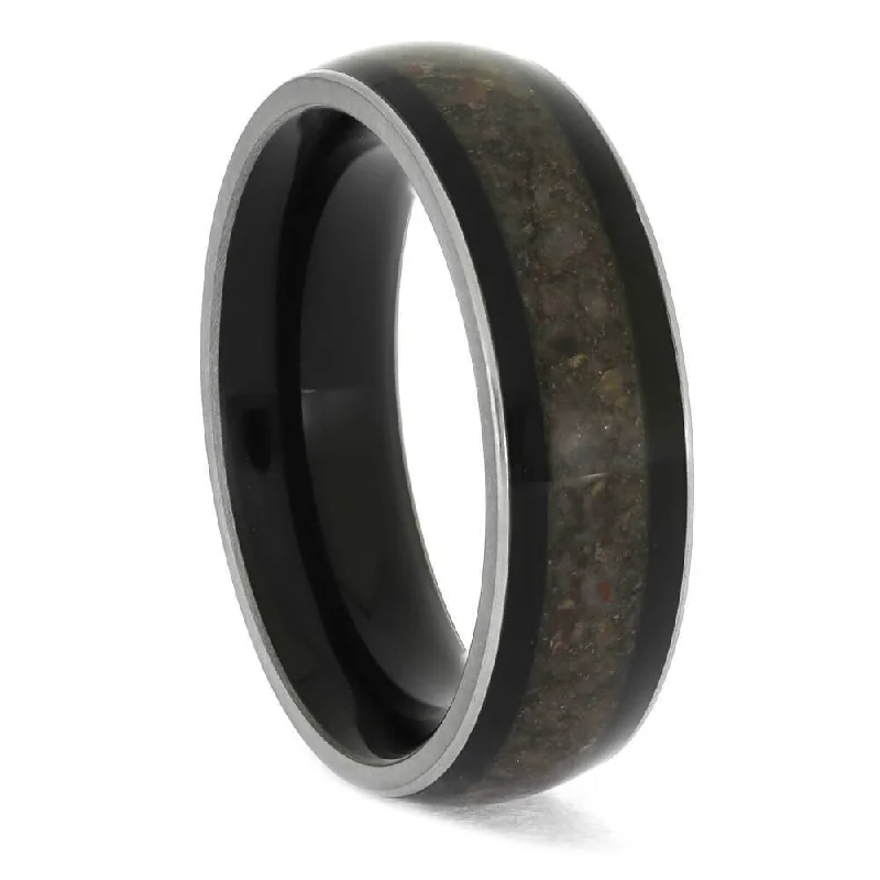 Warm-Toned Dinosaur Bone and Black Wood Ring