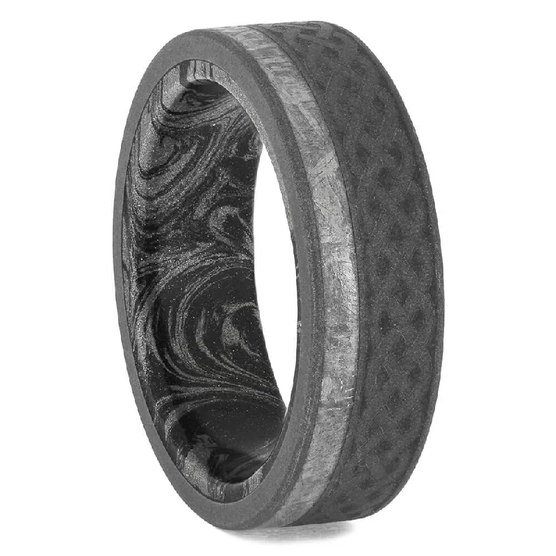 Men's Meteorite Ring with Celtic Pattern & Mokume Sleeve