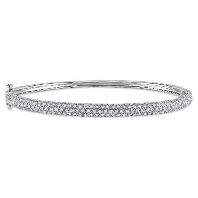 Miadora Signature Collection 14k White Gold 7/8ct TDW Diamond 3-Row Hinged Bangle