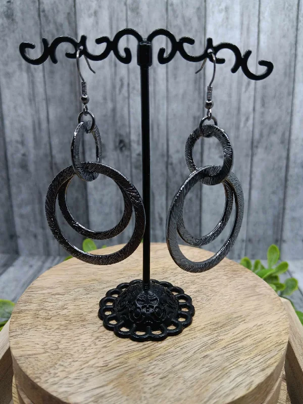 Gunmetal Textured Circles Earrings