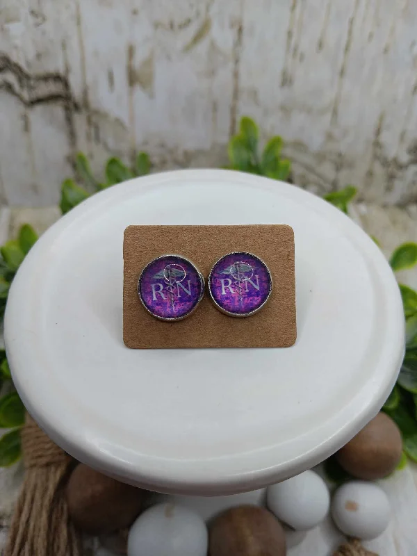 Purple RN Nurse Earrings