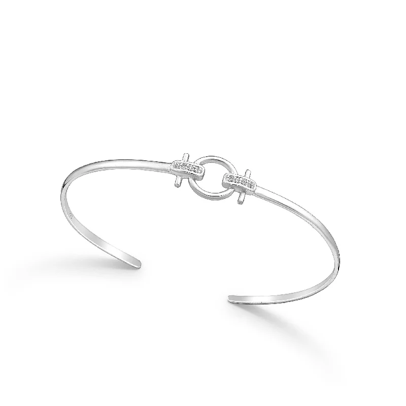 Sterling Silver Dainty Geometric Bangle With Cubic Zirconia - Ag Sterling