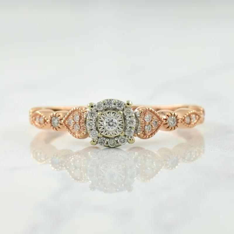 Rose & White Gold Diamond Ring | 0.20ctw | SZ 8.75 |