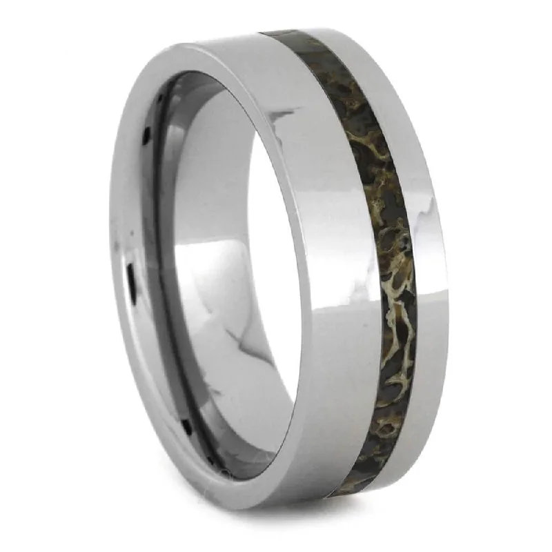 Stunning Premium-Colored Dinosaur Bone in Tungsten Ring