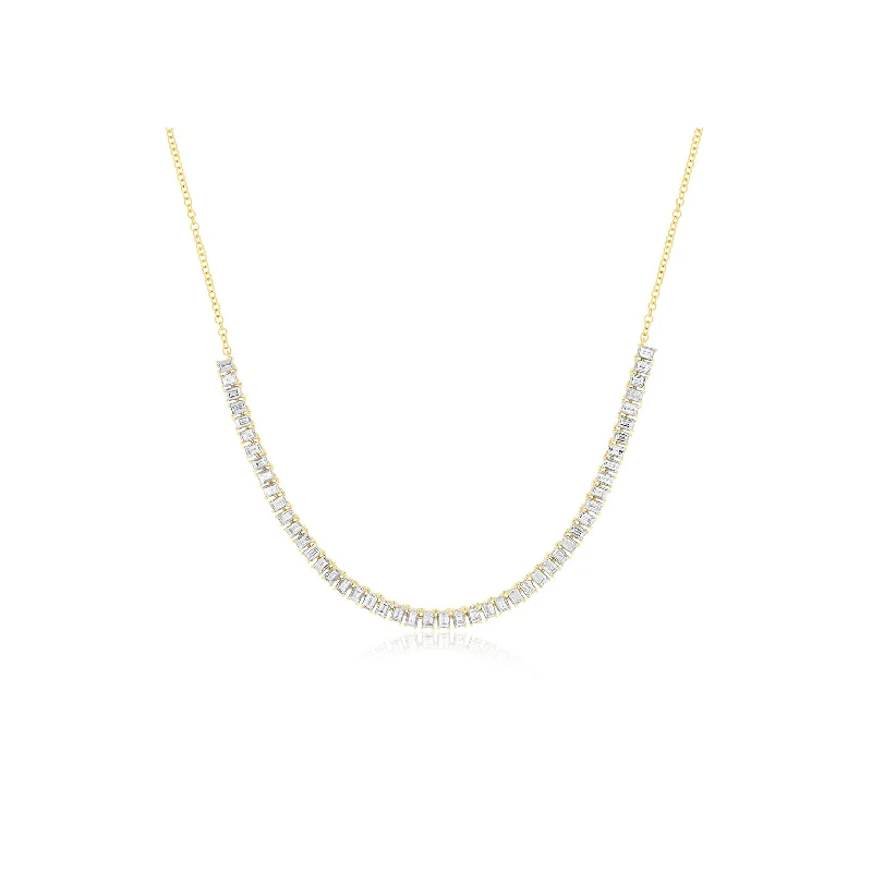 Prong Set Diamond Baguette Segment Necklace