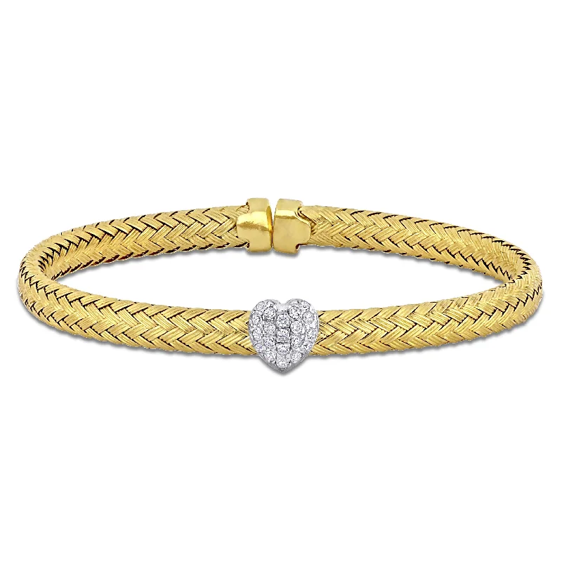 Miadora 1/2ct TGW Cubic Zirconia Heart Weave Design Bangle in Two-Tone Sterling Silver - 8 in - 8 in x 9 mm x 6.4 mm