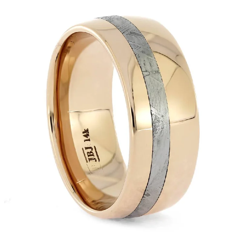 Gibeon Meteorite in Rose Gold Wedding Band