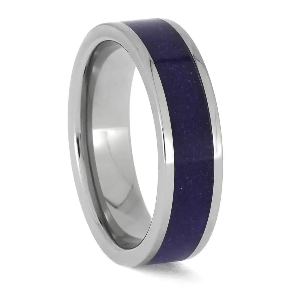 Deep Sea Blue Sand in Titanium Ring