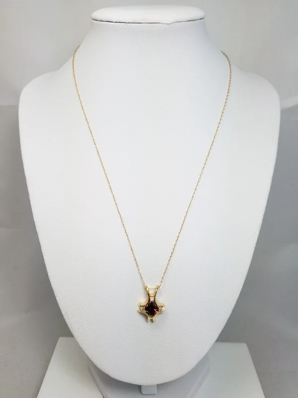 New! Natural Garnet Diamond 18" 14k Yellow Gold Pendant