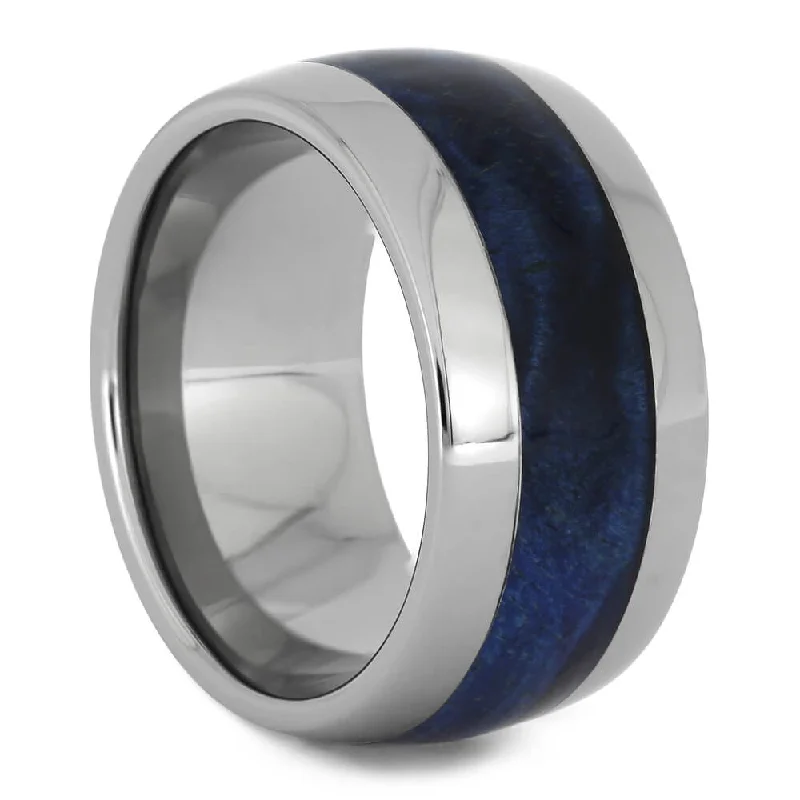 Blue Box Elder Wedding Ring with Titanium Edges