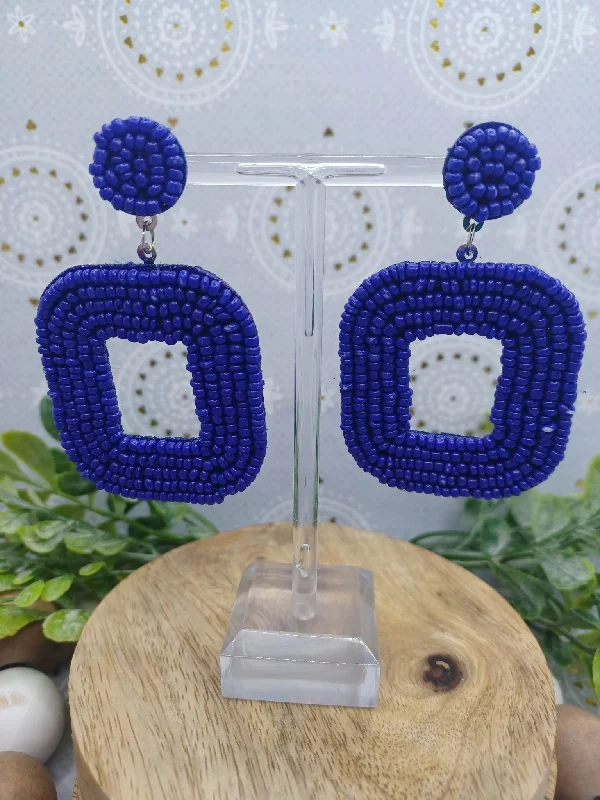 Blue Sea Beaded Square Earrings